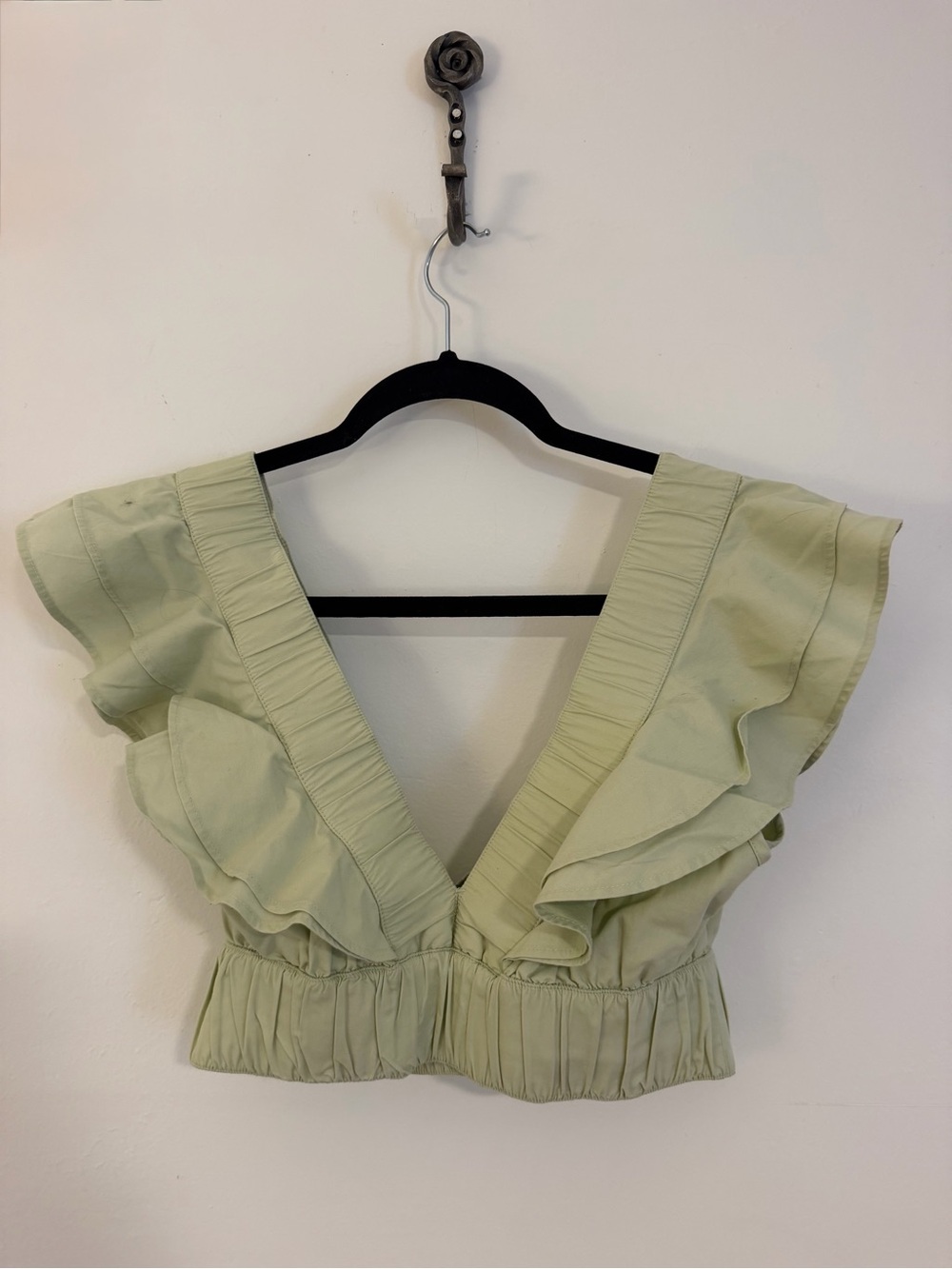 Abercrombie & Fitch Pale Green Ruffle V-Neck Crop Top
